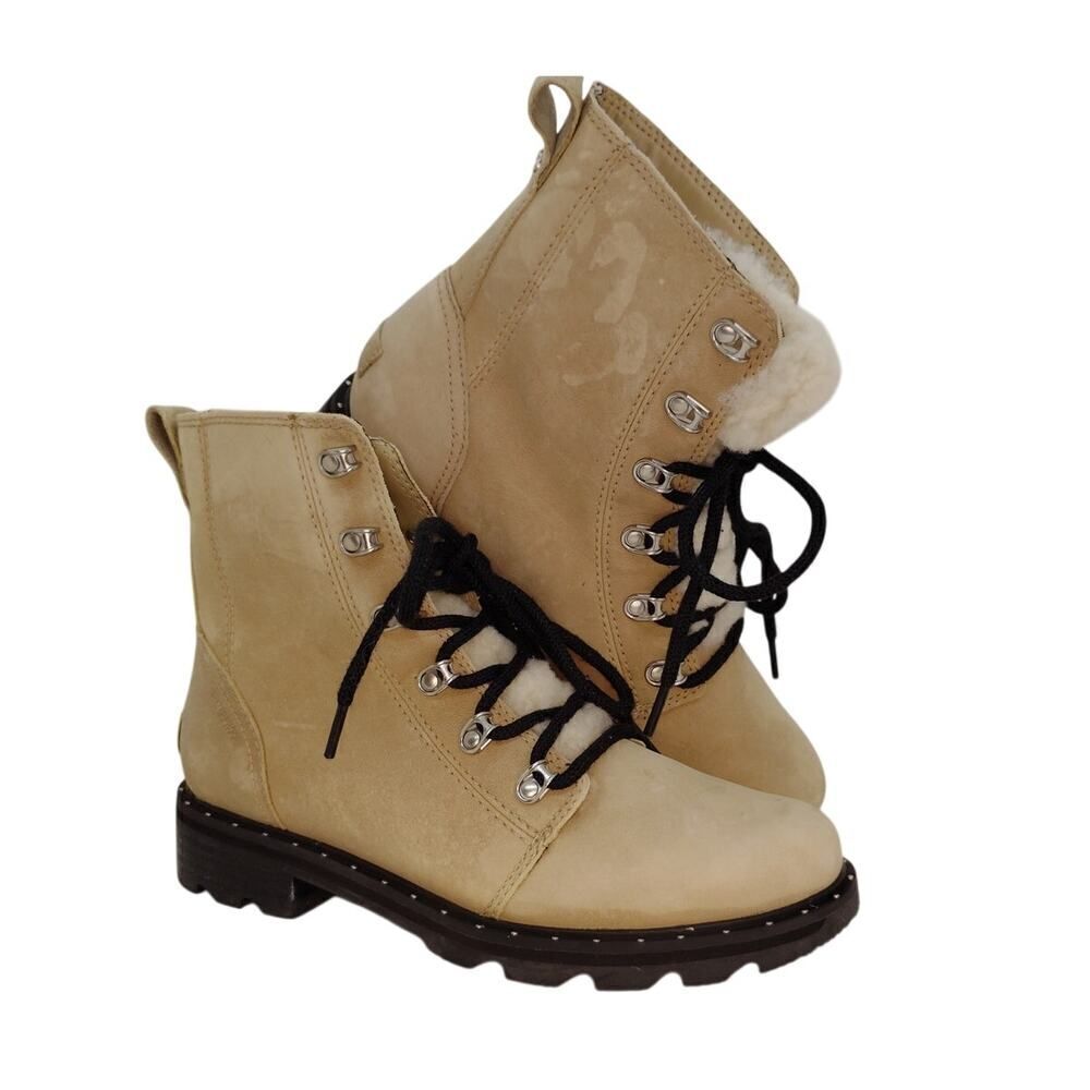 Sorel Lenox Womens Pre-owned Beige & Black Lace Up Combat Boots - sz. 8 1/2